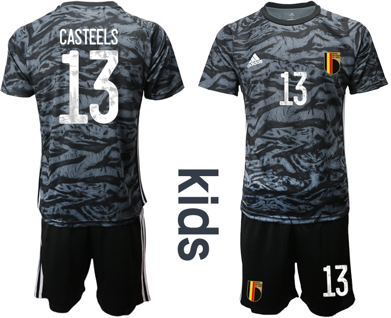 Cheap 2021 European Cup Belgium black Youth goalkeeper 13 soccer jerseys